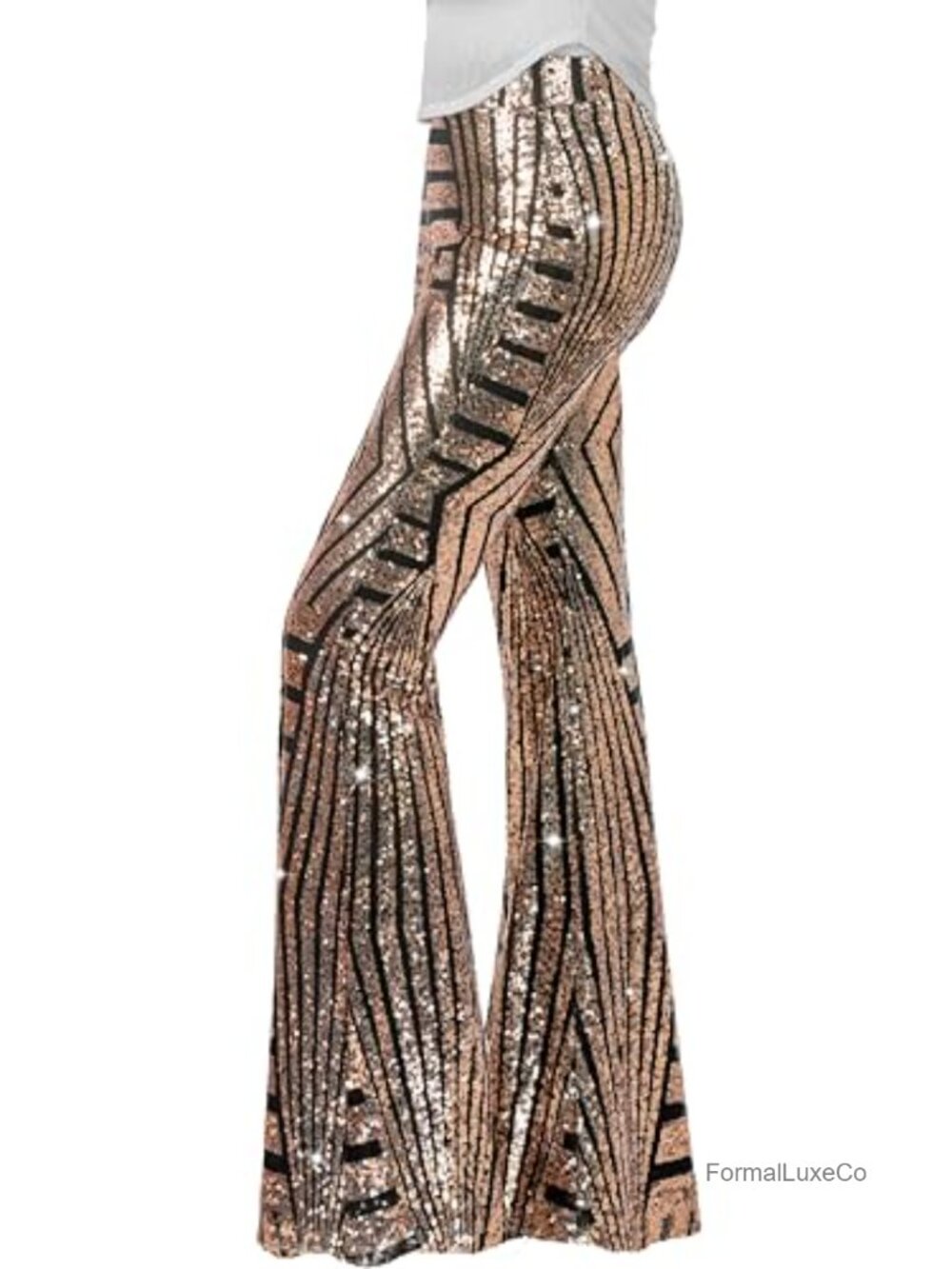 Sequin Flare Pants High Waisted Bell Bottom Party Clubwear Women
